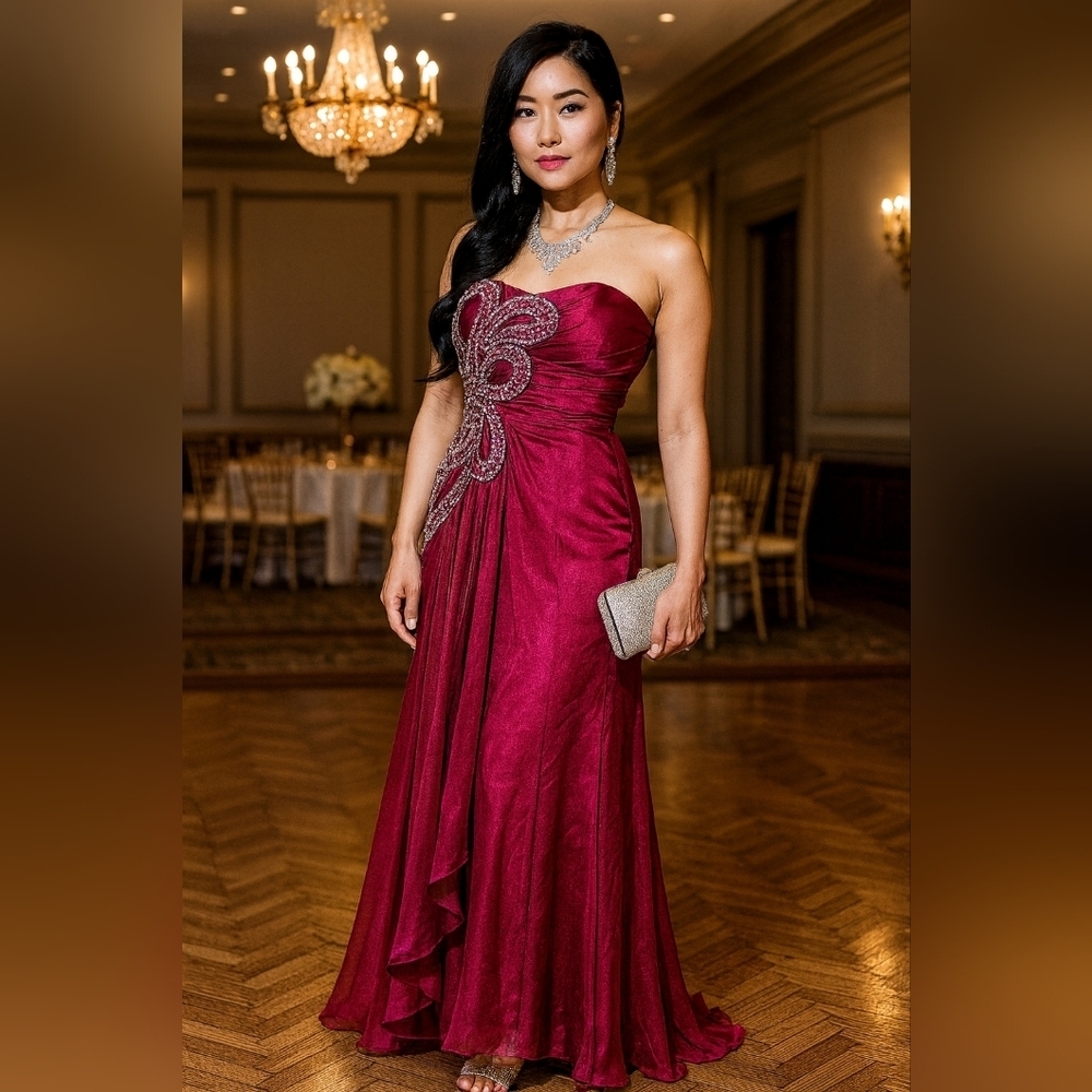 Source Unknown Strapless Burgundy Dress